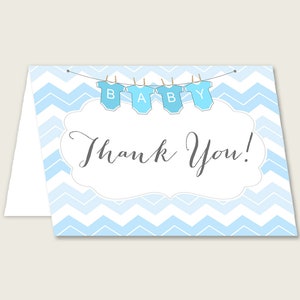 Biglietti di ringraziamento bianchi blu stampabili, Chevron Baby Shower Note di ringraziamento, Boy Shower Grazie piegato, Download istantaneo, Popolare cbl01