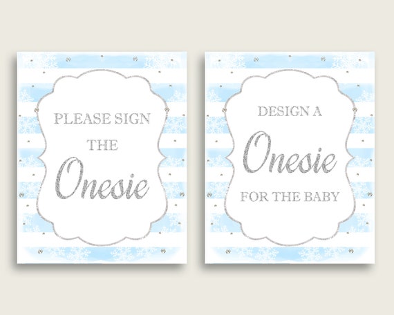 Silver Blue Please Sign The Onesie Sign and Design A Onesie Sign Printables, Winter Boy Baby Shower Decor, Instant Download, Stripes bs003 Il_570xn