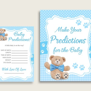 Cartes de prédiction de douche de bébé ours en peluche et signe imprimable, bleu brun bébé prédiction Game Boy, téléchargement immédiat, peluche populaire tb001