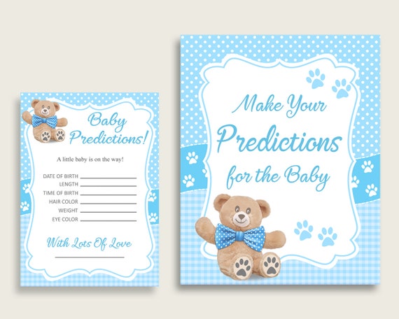 Teddy Bear Baby Shower Prediction Cards & Sign Printable, Blue Brown Baby Prediction Game Boy, Instant Download, Plush Stuffed Popular tb001 Il_570xn