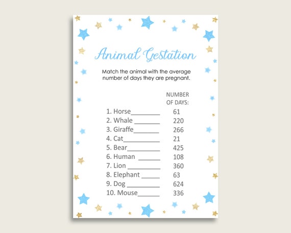 Stars Animal Pregnancy Gestation Game, Blue Gold Baby Shower Boy Printable Activities, Instant Download, Moon Glitter Stars Most bsr01 Il_570xn