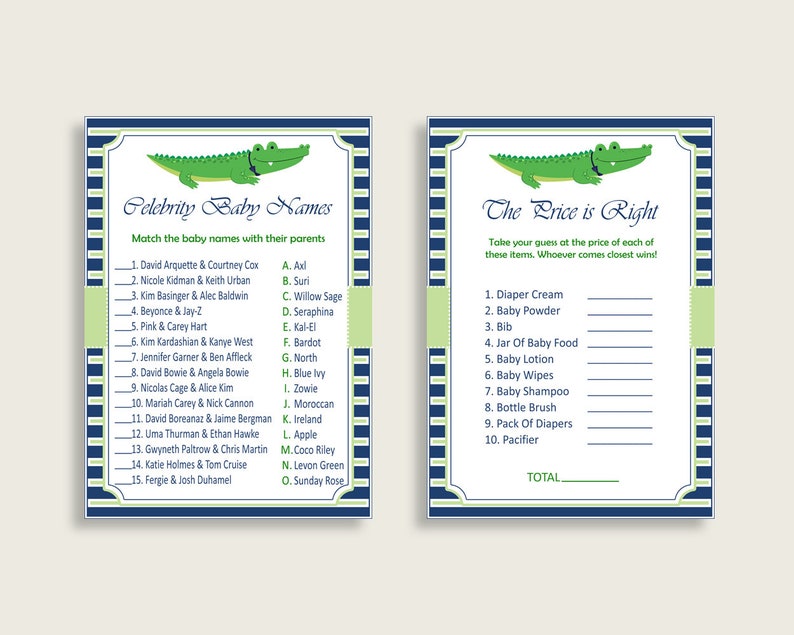 Alligator Baby Shower Games Printable Pack, Blue Green Baby Shower Games Package Boy, Alligator Games Bundle Set, Instant Download ap002 image 4