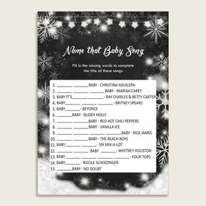 Black White Name That Baby Song Printable, Baby Tune Game Chalkboard Winter Baby Shower Gender Neutral Game, Instant Download, X9XXW