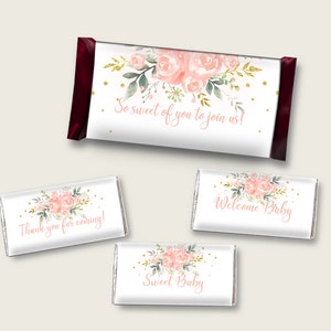 Pfirsich Floral Hershey Schokoriegel Wrapper Printable, Rosa Gold Schokoriegel Wrappers, Mädchen Dusche Candy Labels, Instant Download, 1W00B