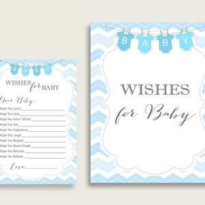 Blue White Wishes For Baby Cards & Sign, Chevron Baby Shower Boy Well Wishes Game Printable, Instant Download, Chevrons Light Blue cbl01