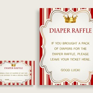 Diaper Raffle Baby Shower Diaper Raffle Prince Baby Shower Diaper Raffle Red Gold Baby Shower Prince Diaper Raffle printable files 92EDX