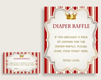 Diaper Raffle Baby Shower Diaper Raffle Prince Baby Shower Diaper Raffle Red Gold Baby Shower Prince Diaper Raffle printable files 92EDX