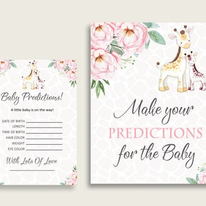 Giraffe Baby Douche Voorspellingskaarten & Teken Afdrukbaar, Roze Geel Baby Voorspelling Game Girl, Instant Download, Safari Animal Africa sa001