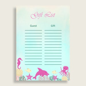 Under The Sea Baby Shower Gift List, Pink Green Gift List Printable, Girl Baby Shower Gift Checklist Sheet, Instant Download, uts01