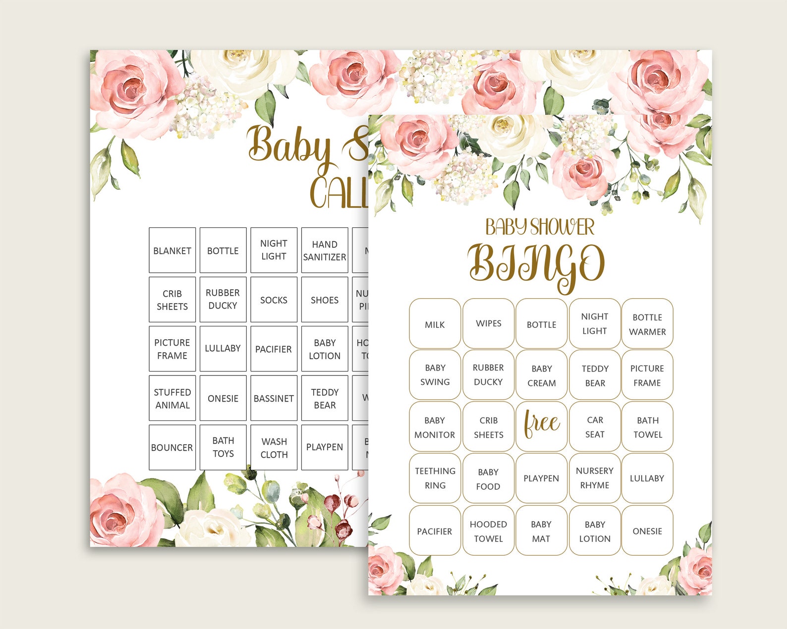 Floral Baby Shower Bingo, Printable Bingo Prefilled Cards, Girl Baby ...