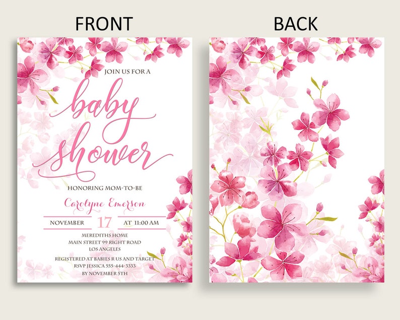 Cherry Blossom Baby Shower Invitations Printable Digital Or | Etsy