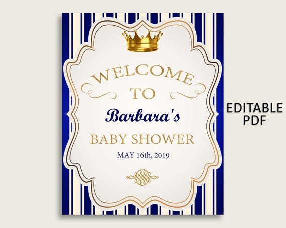 Blue Gold Royal Prince Baby Shower Welcome Sign Printable, Party Large Sign, Editable Welcome Sign Boy, Yard Sign, Instant Download, rp001 Il_570xn