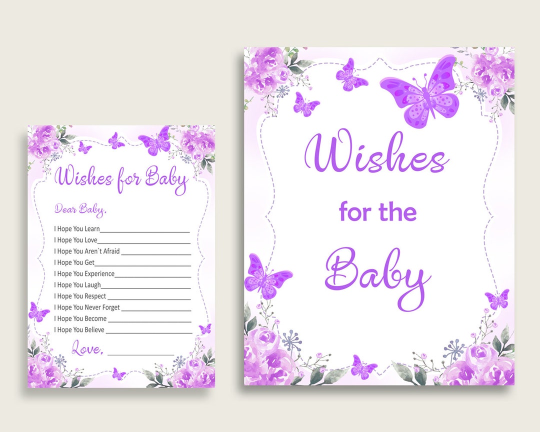 Purple White Wishes for Baby Cards &amp; Sign, Butterfly Baby Shower Girl ...