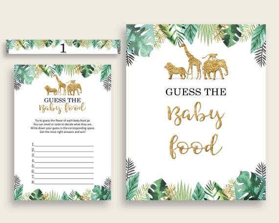Gold Green Jungle Guess The Baby Food Game Printable, Gender Neutral Baby Shower Food Guessing Game Activity, Instant Download, EJRED Il_570xn