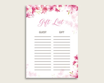 Cherry Blossom Baby Shower Gift List, Pink White Gift List Printable, Girl Baby Shower Gift Checklist Sheet, Instant Download, 5MQ8W