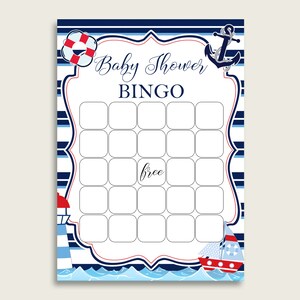 Blu Rosso Baby Shower Bingo Gioco vuoto stampabile, Carte vuote nautiche Baby Shower Boy Bingo, Gioco di apertura regalo Bingo, Ahoy It's a Boy DHTQT