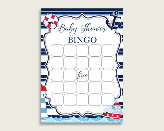Blue Red Baby Shower Bingo Blank Game Printable, Nautical Baby Shower Boy Bingo Blank Cards, Bingo Gift Opening Game, Ahoy It's a Boy DHTQT Il_570xn