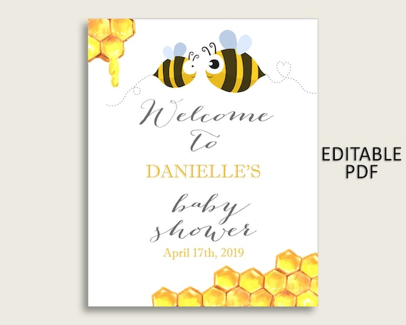 Printable Personalized Yellow White Silver Large Welcome Board Baby Shower Welcome Sign PDF Template Digital Download Signage 0061