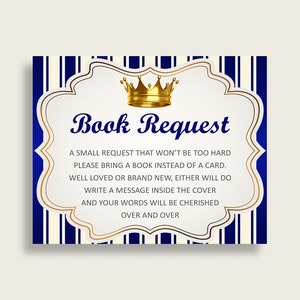 Royal Prince Baby Shower apporter un livre Insert imprimable, demande de livre or bleu garçon, Royal Prince livres pour bébé, livre au lieu de carte, rp001