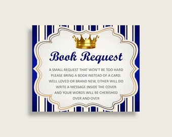Chá de bebê Royal Prince traga um encarte de livro para impressão, solicitação de livro azul dourado para menino, livros Royal Prince para bebê, livro em vez de cartão, rp001