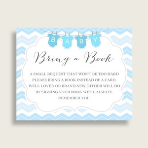 Chevron Baby Shower Apportez un insert de livre imprimable, Demande de livre blanc bleu garçon, Livres Chevron pour bébé, Livre au lieu de carte, Populaire cbl01