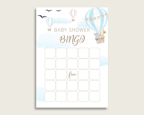 Blue White Baby Shower Bingo Blank Game Printable, Hot Air Balloon Baby Shower Boy Bingo Blank Cards, Bingo Gift Opening Game, CSXIS Il_570xn
