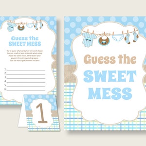 Clothes Guessing Game Baby Shower Boy, Blue Beige Guess The Sweet Mess Game Printable, Dirty Diaper Game, Instant Download, bc001
