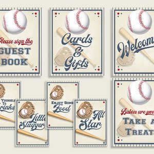 Baseball Baby Shower Boy Table Signs Printable, Blue Beige Party Table Decor, Favors, Food, Drink, Treat, Guest Book, Instant YKN4H