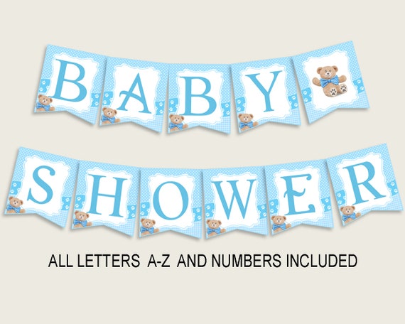 Teddy Bear Baby Shower Banner All Letters Birthday Party Banner