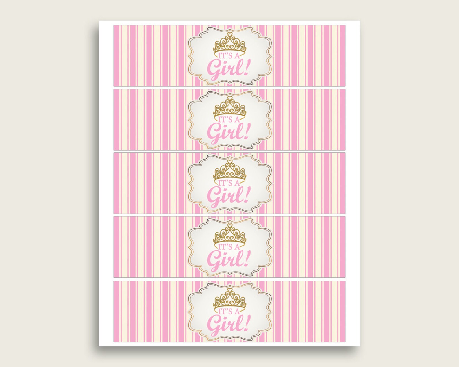Pink Gold Water Bottle Labels Printable Royal Princess Water Etsy