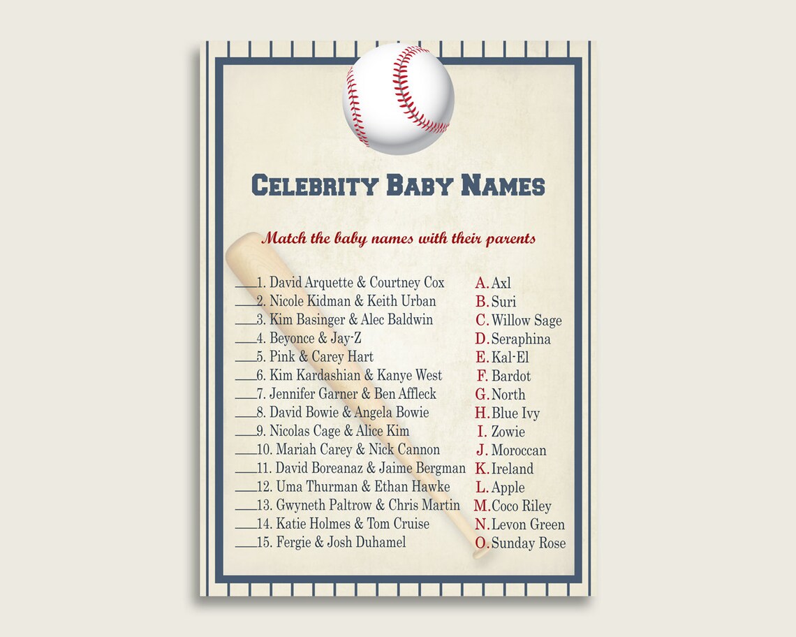 Blue Beige Celebrity Baby Names Baseball Baby Shower Boy Name Etsy