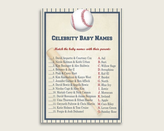 Blue Beige Celebrity Baby Names, Baseball Baby Shower Boy Name Game  Printable, Celebrity Match Game, Famous Babies Game, Celebrity YKN4H