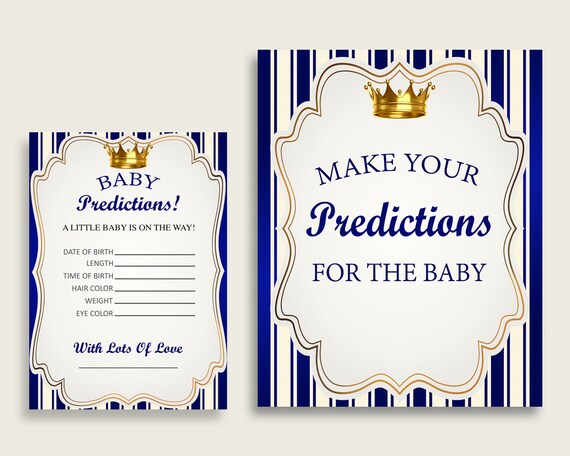 Royal Prince Baby Shower Prediction Cards & Sign Printable, Blue Gold Baby Prediction Game Boy, Instant Download, Prince Theme Navy rp001 Il_570xn