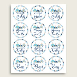 Tribal Teepee Cupcake Toppers, Blue Beige Cupcake Wrappers, Toppers Wrappers Baby Shower Boy, Instant Download, Boho Style Navy Blue KS6AW image 3
