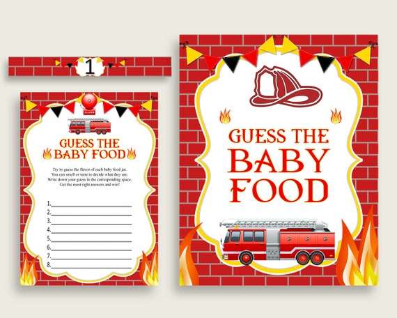 Red Yellow Firetruck Guess The Baby Food Game Printable Boy Baby Red Yellow Firetruck Guess The Baby Food Game Printable Boy Baby