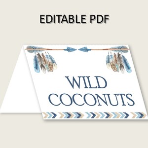 Tribal Arrows Folded Food Tent Cards Printable, Blue Beige Editable Pdf Buffet Labels, Boy Baby Shower Food Place Cards, Instant QAQ18