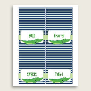 Alligator Folded Food Tent Cards Printable, Blue Green Editable Pdf Buffet Labels, Boy Baby Shower Food Place Cards, Instant Download, ap002 image 2