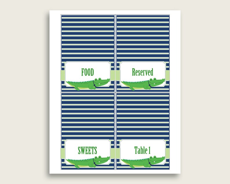 Alligator Folded Food Tent Cards Printable, Blue Green Editable Pdf Buffet Labels, Boy Baby Shower Food Place Cards, Instant Download, ap002 image 2
