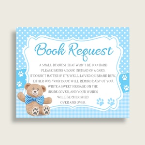 Teddy Bear Baby Shower apporter un livre Insert imprimable, garçon bleu brun demande de livre, ours en peluche livres pour bébé, livre au lieu de carte, tb001