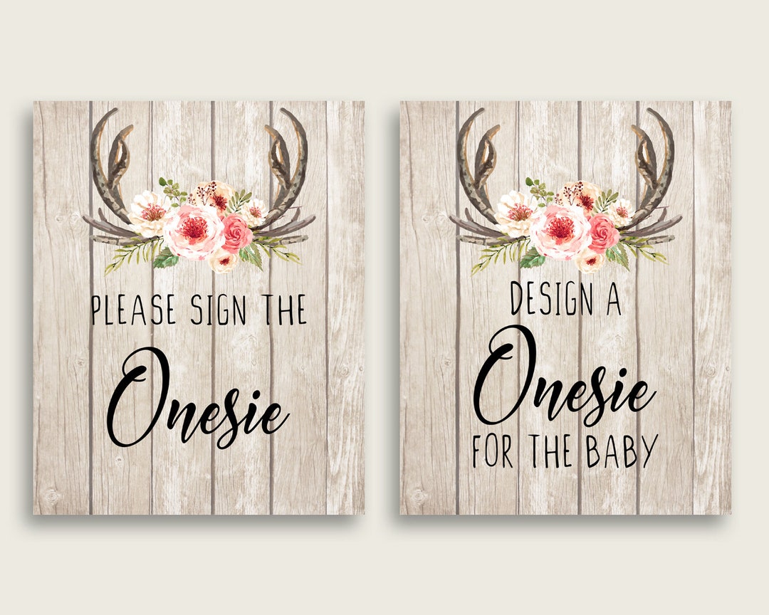 Beige Pink Please Sign the Onesie Sign and Design A Onesie Sign Printables, Boho Antlers Girl ...