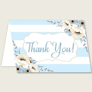 Biglietti di ringraziamento bianco blu stampabili, strisce Baby Shower note di ringraziamento, doccia per ragazzo grazie piegato, download istantaneo, a strisce bs002