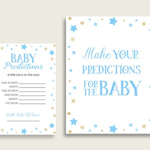 Sterren baby shower voorspelling kaarten & teken afdrukbare, blauw gouden baby voorspelling Game Boy, Instant Download, meest populaire kleine ster bsr01