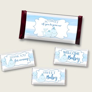 Whale Hershey Candy Bar Wrapper Printable, Blue White Chocolate Bar Wrappers, Boy Shower Candy Labels, Instant Download, Light Blue wbl01