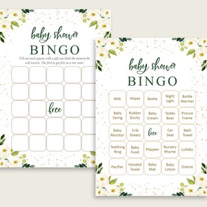 White Floral Baby Shower Bingo, Printable Bingo Prefilled Cards, Girl Baby Shower, 100 Bingo Game Cards Download, flp02