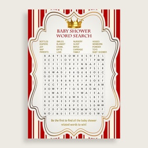 Word Search Baby Shower Word Search Prince Baby Shower Word Search Red Gold Baby Shower Prince Word Search party supplies printable 92EDX image 1