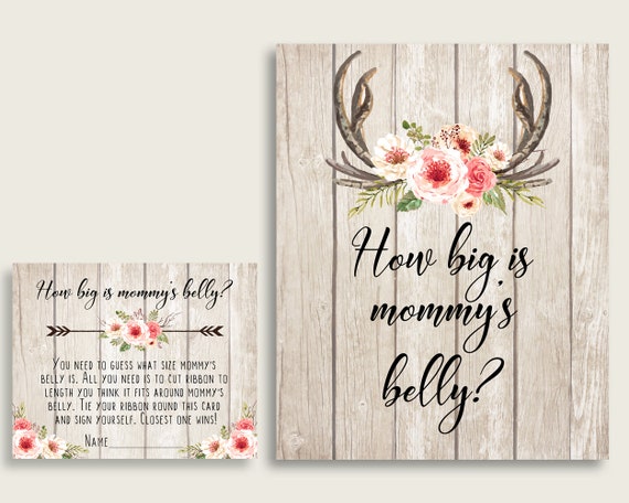 Beige Pink How Big Is Mommy's Belly Game, Boho Antlers Baby Shower Girl, Guess Mommys Belly Size, Mommy Tummy Game, Instant Download, 9PUAC Il_570xn