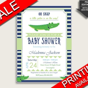 Alligator Baby Shower Invitations Printable, Digital Or Printed Invitation Baby Shower Boy, Editable Invitation Blue Green Cute ap002