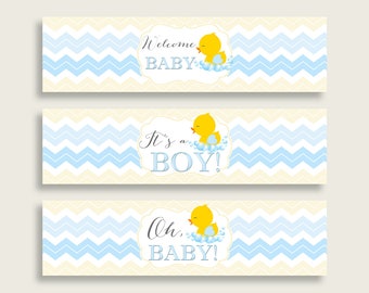 Yellow Blue Water Bottle Labels Printable, Rubber Duck Water Bottle Wraps, Rubber Duck Baby Shower Boy Bottle Wrappers, Instant rd002