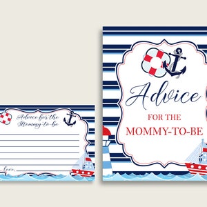 Consigli nautici per la futura mamma Carte e firma, Baby Shower stampabile Blu Rosso Consigli per i nuovi genitori, Download istantaneo, Ancoraggio per barca a vela DHTQT