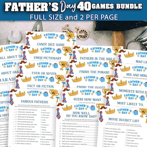 40 Father&#39;s Day Games Bundle Printable, Kids & Adult Party Games, Dad Trivia, Activities, Dad Jokes, Instant Download
